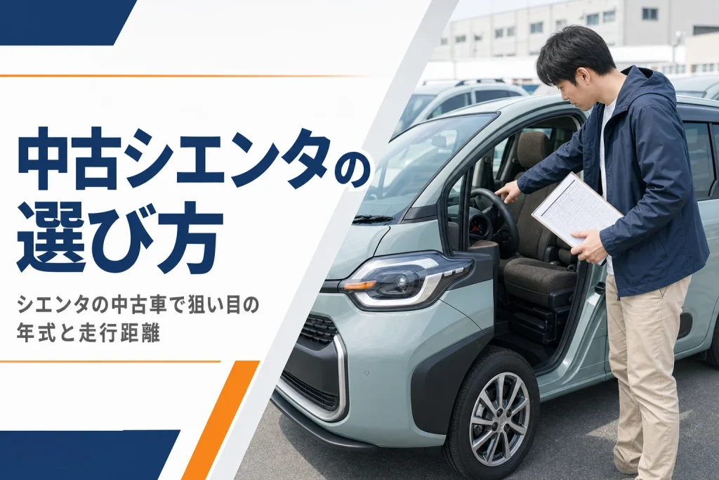 中古のシエンタのメーターと点検記録簿を確かめる様子
