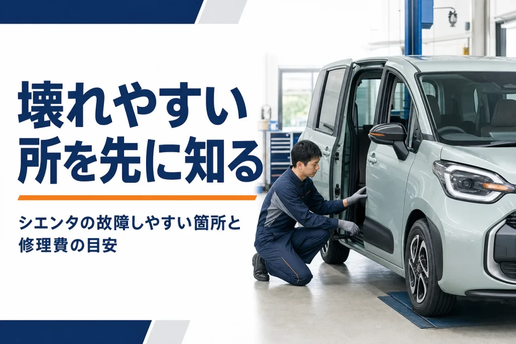 整備工場で点検を受けるコンパクトミニバン
