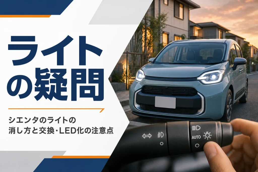 夕暮れにヘッドライトを点灯したシエンタ