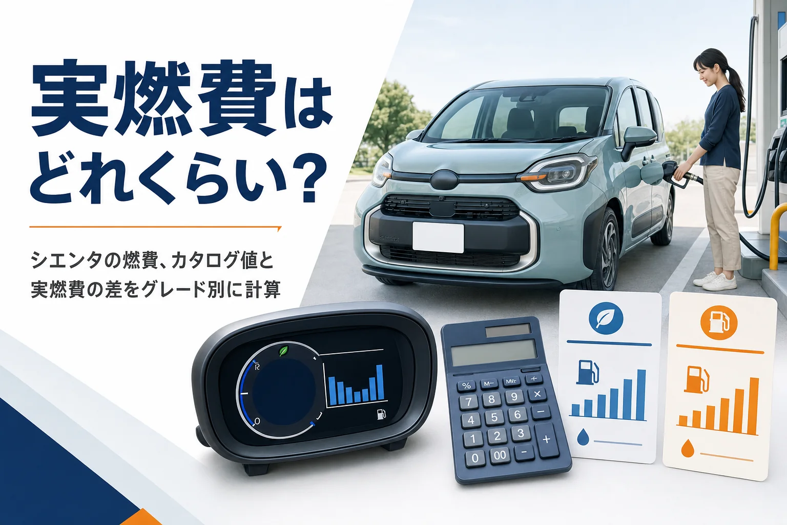 給油中のシエンタと燃費計算のイメージ