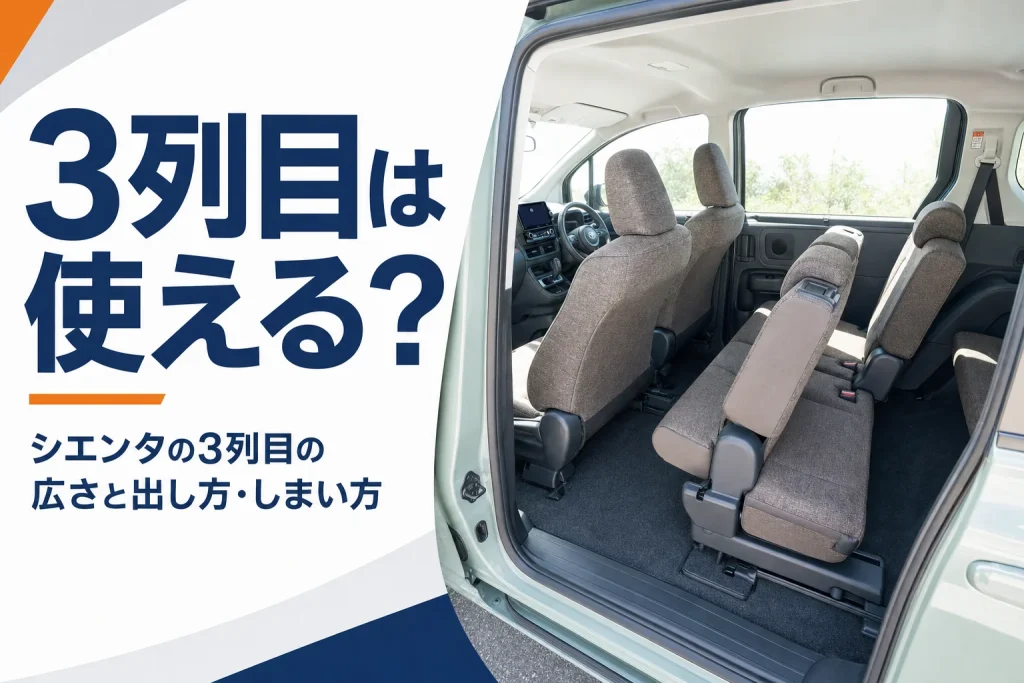 シエンタの3列目シートの広さと格納手順を解説する記事のアイキャッチ