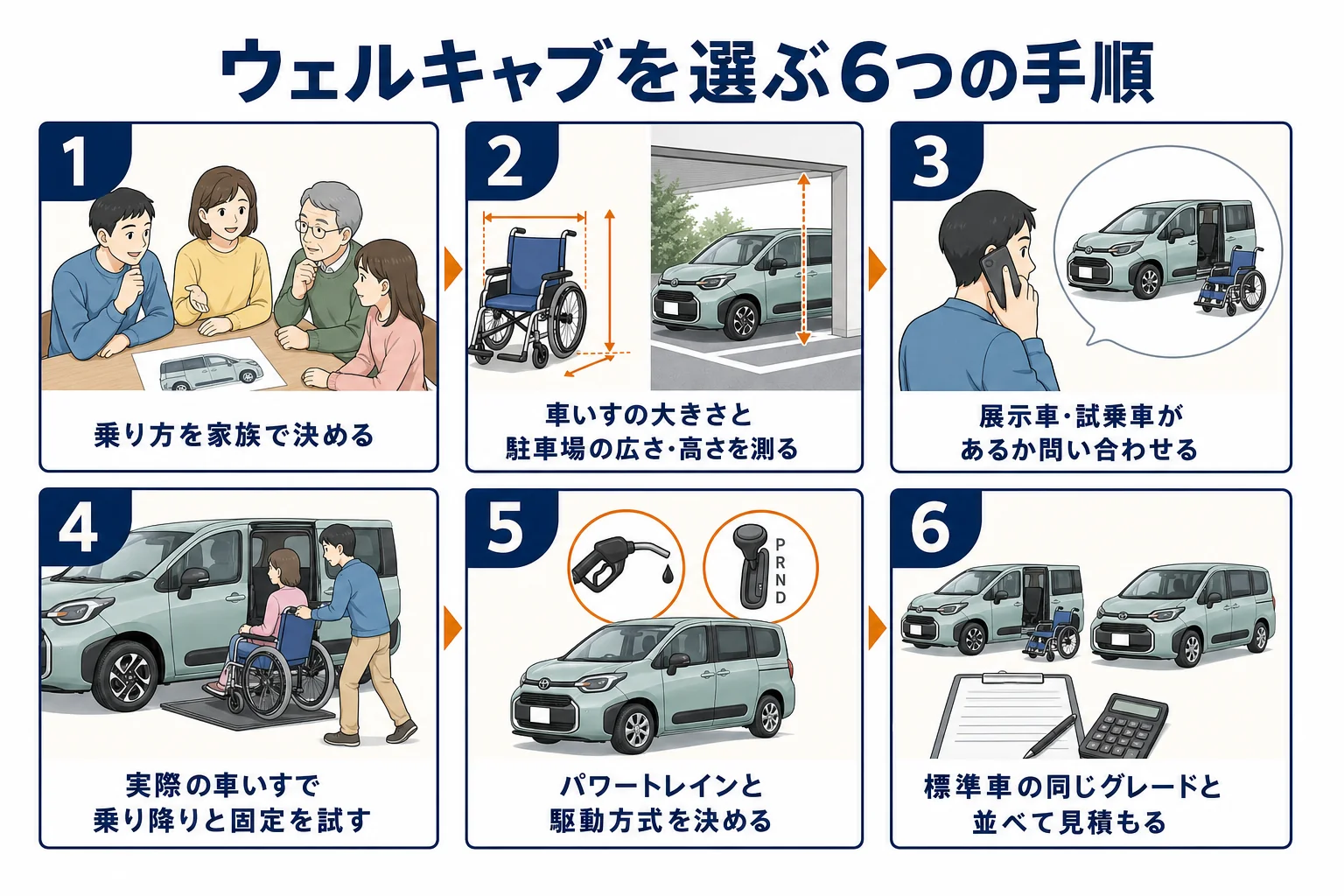 シエンタのウェルキャブを選ぶ手順を示した図解